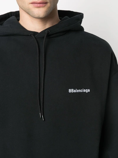 Shop Balenciaga Embroidered Logo Hoodie In Black