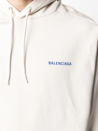 Shop Balenciaga Logo Print Hoodie In Neutrals