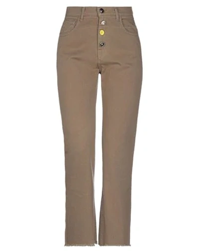 Shop Semicouture Woman Jeans Khaki Size 30 Cotton In Beige