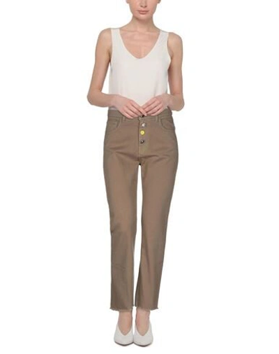 Shop Semicouture Woman Jeans Khaki Size 30 Cotton In Beige