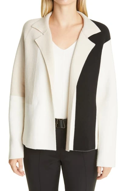 Shop Akris Graphic Intarsia Reversible Cashmere Double Face Cardigan In 319-ecru-black-beige