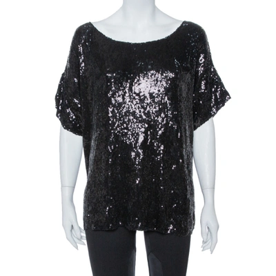 Pre-owned Pierre Balmain Black Sequin Embellished Oversized Knit Top M
