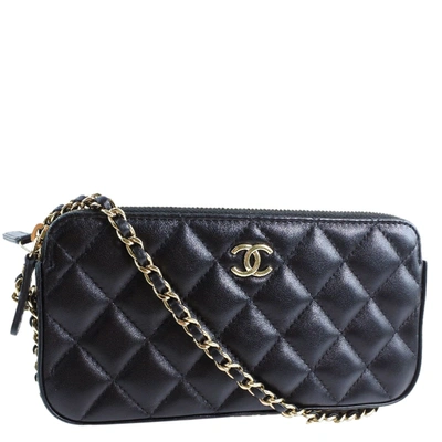 Pre-owned Chanel Chain Shoulder Wallet Matrasse Lambskin Black