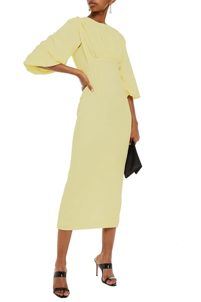 Shop Emilia Wickstead Isadora Gathered Crepe-seersucker Midi Dress In Pastel Yellow