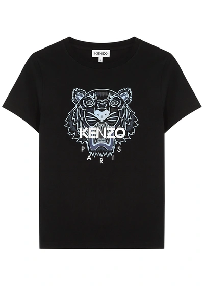 Shop Kenzo Black Tiger-print Cotton T-shirt
