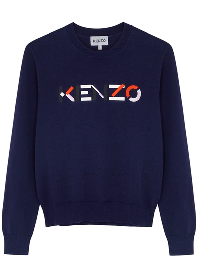 Shop Kenzo Navy Logo-embroidered Organic Cotton Jumper