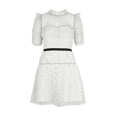 Shop Self-portrait White Polka-dot Tulle Mini Dress In White And Black