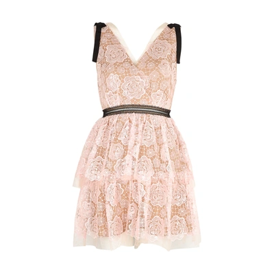 Shop Self-portrait Starlet Rose Sequin-embellished Lace Mini Dress In Pink