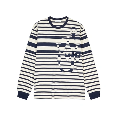 Shop Jw Anderson Striped Logo Cotton Top In Navy