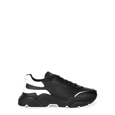 Shop Dolce & Gabbana Daymaster Black Leather Sneakers In Black And White