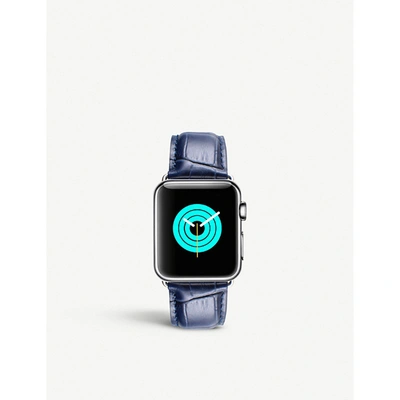 Shop Mintapple Mens Blue Apple Watch Alligator-embossed Leather Strap And Stainless Steel Case