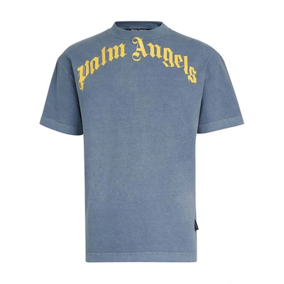 Shop Palm Angels Vintage Wash Curved Logo T-shirt In Navy Blue