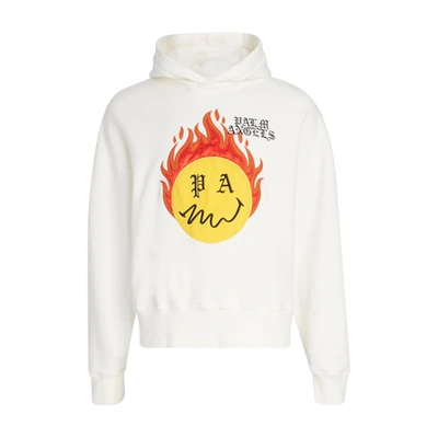 Shop Palm Angels Burning Head Hoodie In Brillant White Yellow