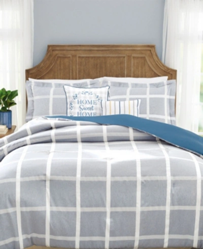 Shop Mytex Home Sweet Home Canton Plaid 5-pc Queen Comforter Set With Embroidery Bedding In Navy, Gray