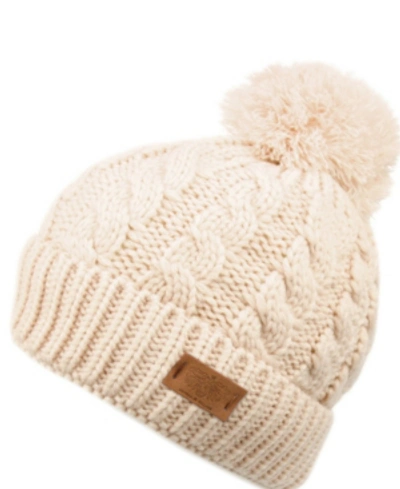 Shop Angela & William Cable Pom Beanie With Sherpa Lining In Khaki