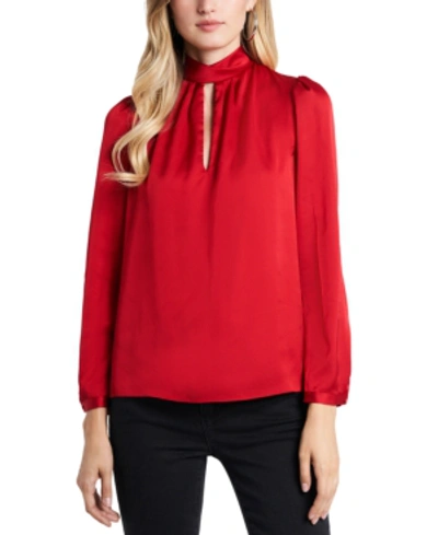 Shop 1.state Keyhole Woven Shiny Charmeuse Top In Vibrant Red