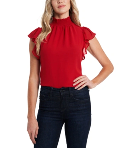 Shop 1.state Flutter-sleeve Solid Top In Vibrant Red