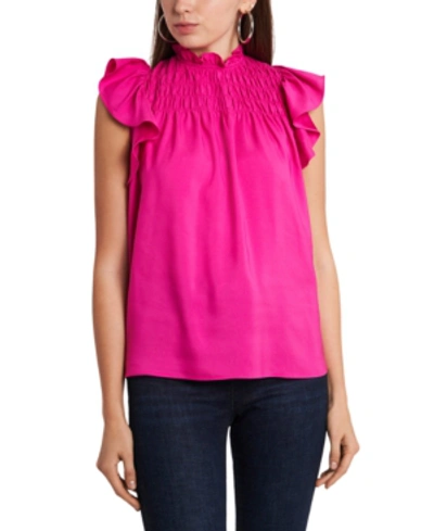 Shop 1.state Wide-smocked Ruffle-sleeve Top In Party Pink