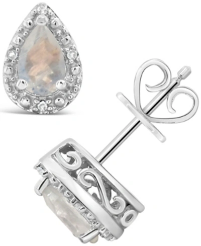 Macy's Gemstone And Diamond Accent Stud Earrings In Sterling Silver In Moonstone