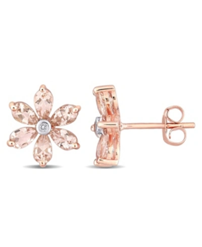 Shop Macy's Morganite And Diamond Accent Floral Stud Earrings In Pink