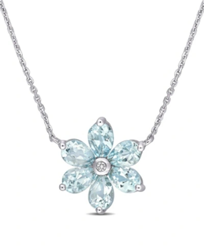 Shop Macy's Aquamarine And Diamond Accent Floral Necklace In Blue