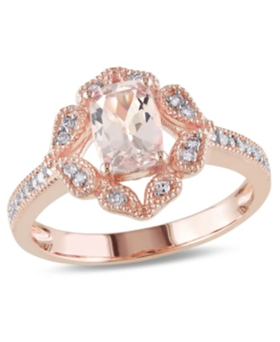 Shop Macy's Morganite And Diamond Vintage-inspired Floral Halo Ring In Pink