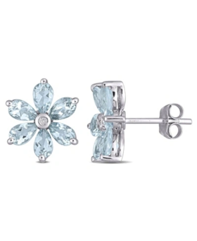 Shop Macy's Aquamarine And Diamond Accent Floral Stud Earrings In Blue