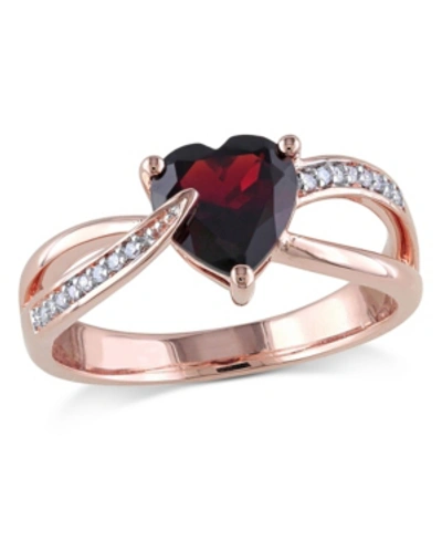 Shop Macy's Garnet And Diamond Heart Ring In Red