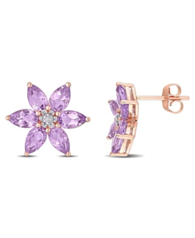 Shop Macy's Amethyst And Diamond Floral Stud Earrings In Purple