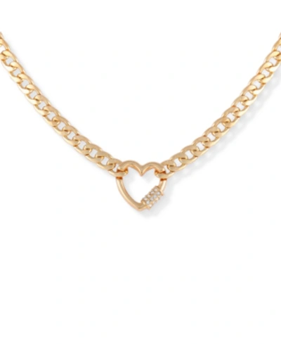 Shop Guess Gold-tone Crystal Heart Charm Necklace, 16" + 2" Extender