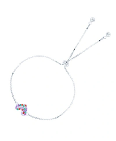 MACY'S CUBIC ZIRCONIA MICRO PAVE HEART ADJUSTABLE BOLO BRACELET IN STERLING SILVER (ALSO IN 14K GOLD OVER S 