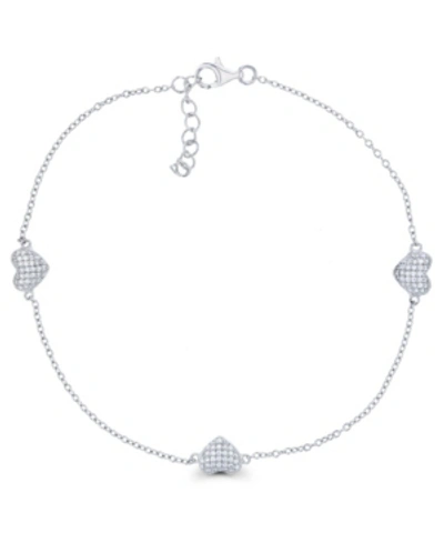 MACY'S CUBIC ZIRCONIA MICRO PAVE TRIPLE HEARTS BRACELET IN STERLING SILVER 