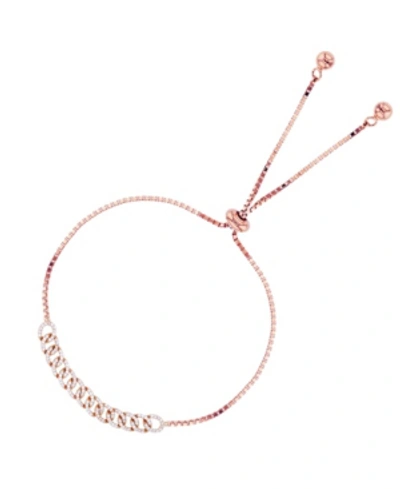 Shop Macy's Cubic Zirconia Invert Linked Adjustable Bolo Bracelet In Sterling Silver (also In 14k Gold Over Silv In Pink