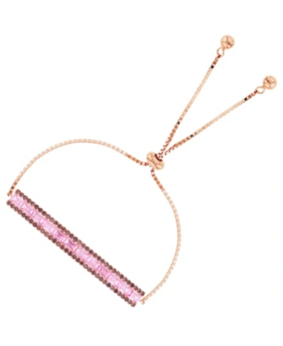 Shop Macy's Cubic Zirconia Brown And Pink Round And Baguette Bar Adjustable Bolo Bracelet In 14k Rose Gold Over 