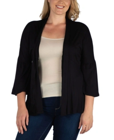 24seven Comfort Apparel Plus Size Flared Open Front Cardigan Sweater In Black