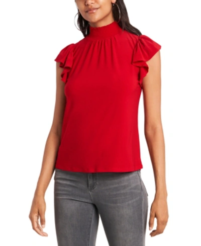 Shop 1.state Trendy Plus Size Mock-neck Flutter-sleeve Top In Vibrant Red