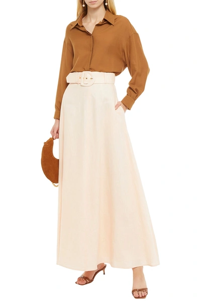 Shop Zimmermann Belted Linen Maxi Skirt In Blush