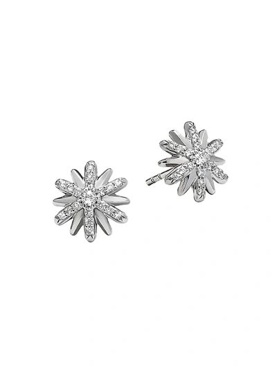 Shop David Yurman Women's Petite Starburst Stud Earrings With Diamonds In Silver