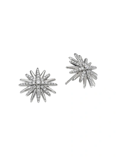 Shop David Yurman Starburst Stud Earrings With Diamonds In Silver