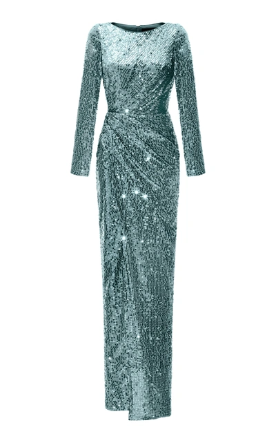 Shop Rasario Draped Sequined Maxi Dress In Blue