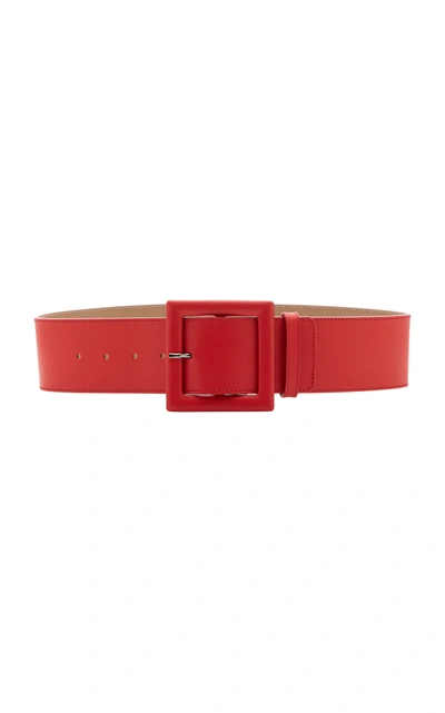 Shop Carolina Herrera Women's Square Buckle Leather Belt In Red