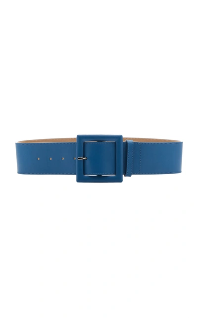 Shop Carolina Herrera Square Buckle Leather Belt In Blue