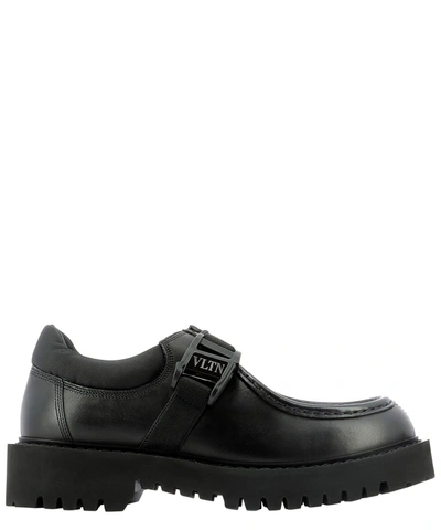Shop Valentino "vltn" Buckle Derby Shoes In Black  