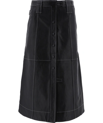 Shop Ganni Button Leather Skirt In Black  