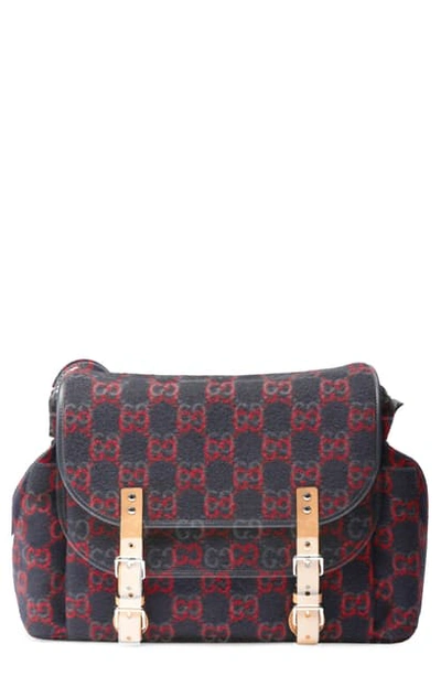 Shop Gucci Logo Print Wool Diaper Bag In Blue Multi