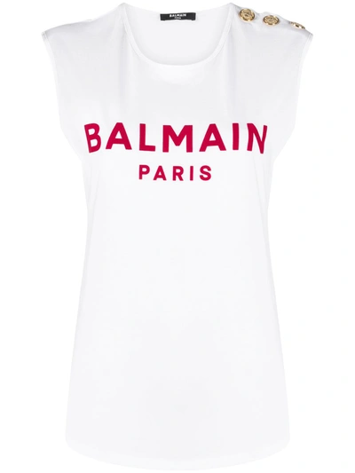 Shop Balmain Logo Cotton Top In Red