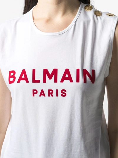 Shop Balmain Logo Cotton Top In Red