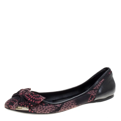Pre-owned Burberry Black Printed Satin Bow Ballet Flats Size 38