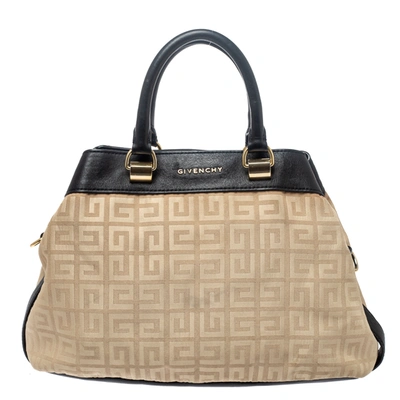 Pre-owned Givenchy Cream/black Monogram Canvas And Leather Tote