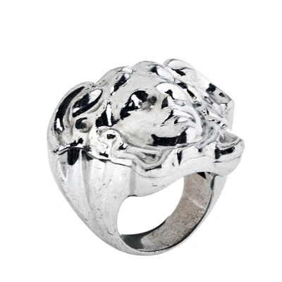 Pre-owned Versace Silver Tone Medusa Ring Size Eu 54